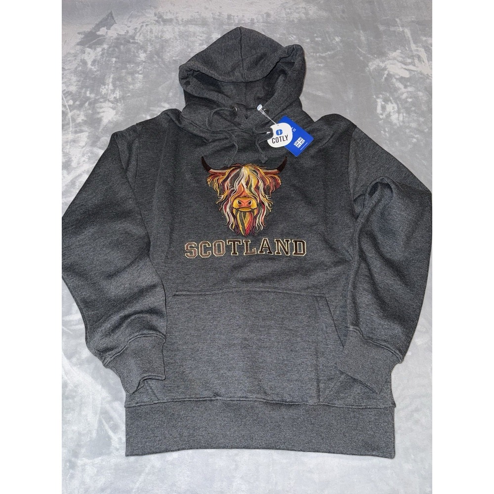 Highland Cow Hoodie Adult XL Gray Hooded Sweatshirt Cotly Scotland Fleece New